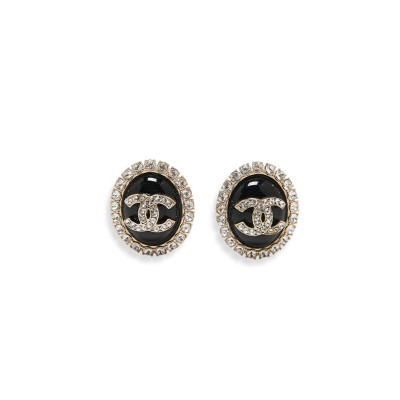 CHANEL CC CRYSTAL RESIN GOLD TONE CLIP ON EARRINGS 